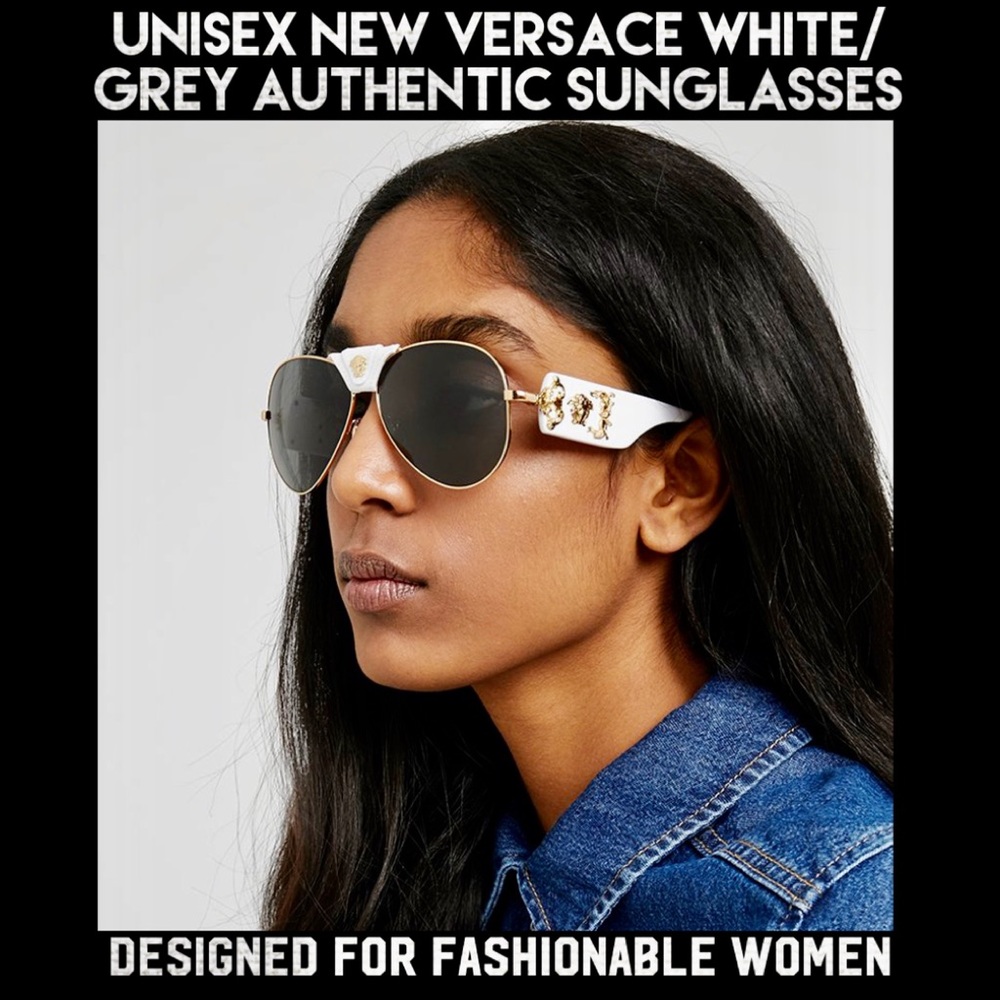 Unisex Authentic Versace Medusa Head Aviator Gold White and Gray Sunglasses NWT - Picture 13 of 15